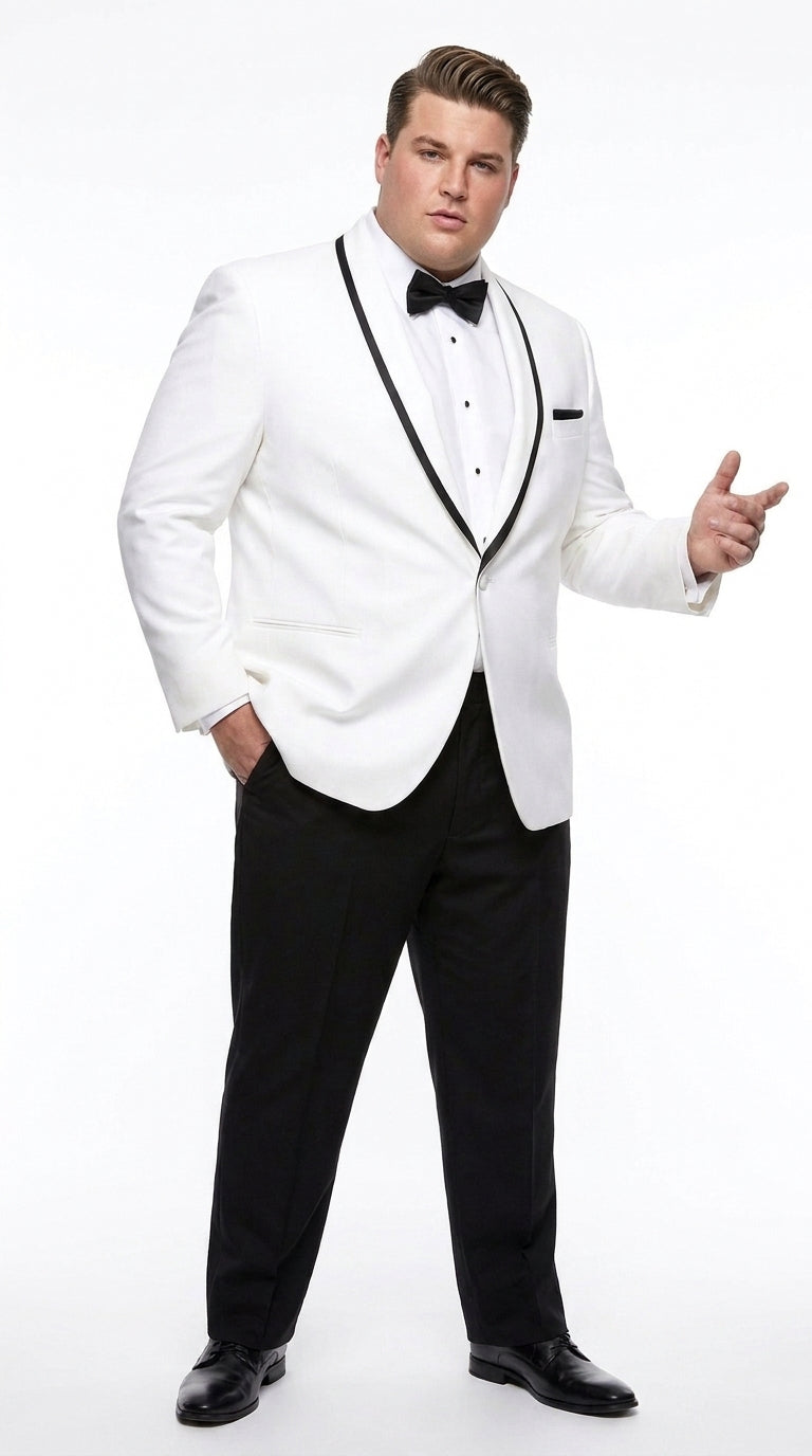 Men’s White Tuxedo Jacket – Black Trim Shawl Lapel Formal Dinner Blazer for Weddings, Prom Wedding Blazer Modern fit - 36 Short