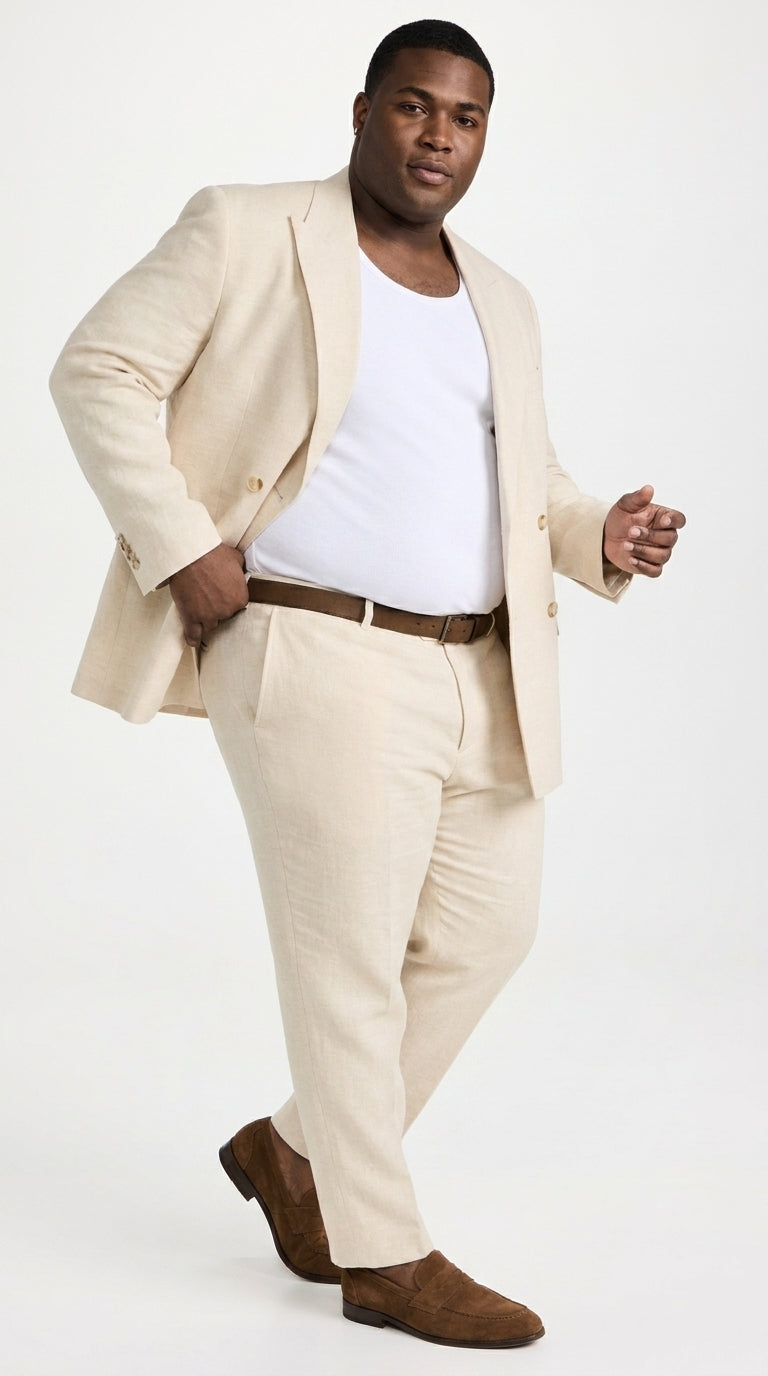 Men’s Light Beige Linen Double-Breasted Suit – Summer Wedding, Beach and Formal 2-Piece Suit - 34 Short or Extra Small