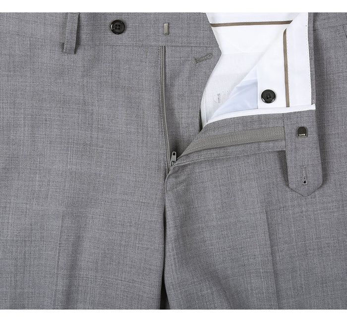 "Light Grey Slim Fit Wool Suit for Men - Basic Two Button with Optional Vest"