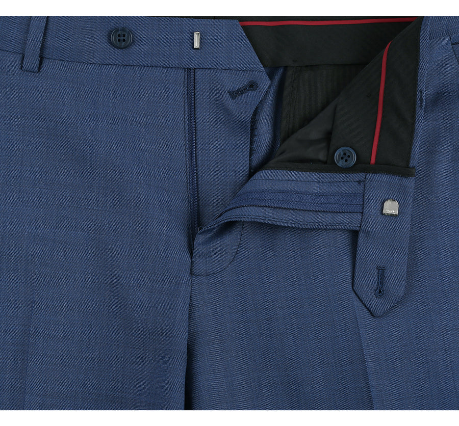 "Steel Blue Slim Fit Wool Suit - Men's Basic Two Button"