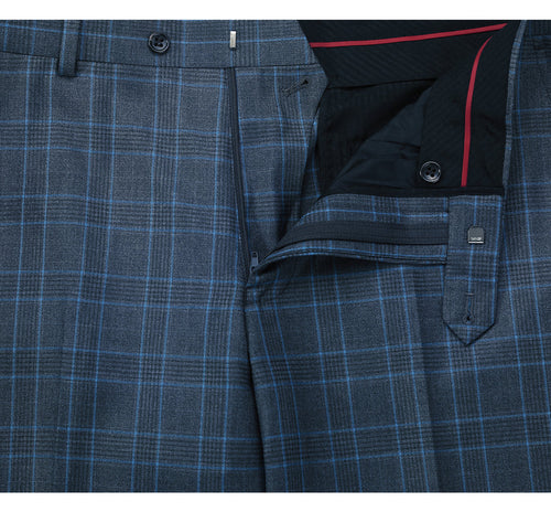 "Blue Windowpane Plaid Check Men's Two-Button Classic Fit Suit"