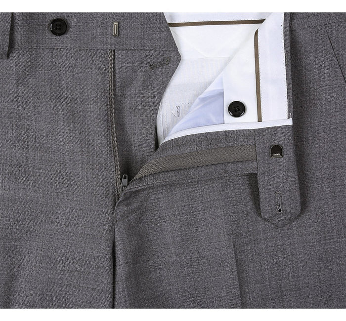 Grey Wool Slim Fit Two Button Men's Suit with Optional Vest