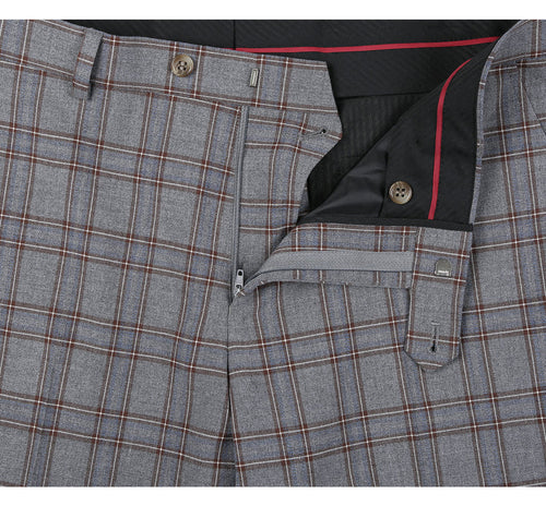 "Grey & Bronze Windowpane Plaid Slim Fit Two Button Men's Suit"