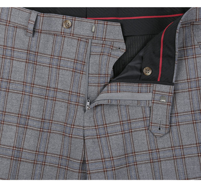 "Grey & Bronze Windowpane Plaid Slim Fit Two Button Men's Suit"