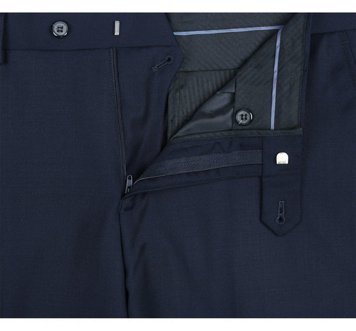 Indigo Blue Slim Fit Wool Suit for Men - Basic Two Button Style with Optional Vest