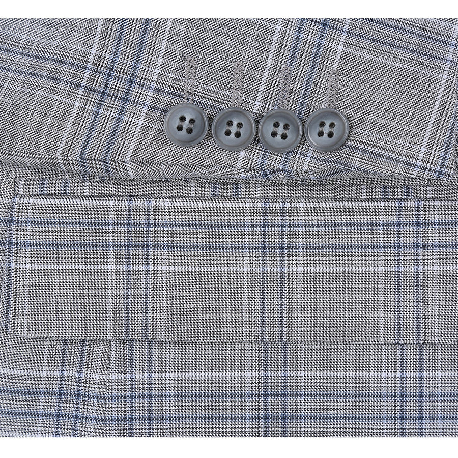 "Classic Fit Men's Two-Button Suit in Light Grey  Plaid" - 36 Short