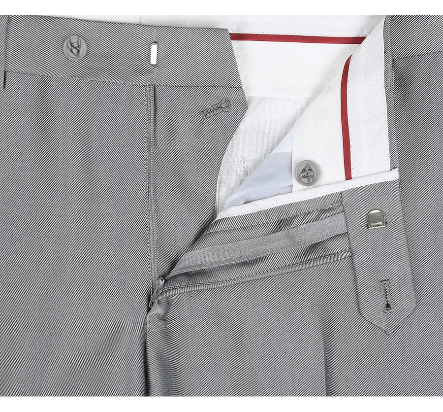 "Sharkskin Slim Fit Two-Button Men's Suit with Optional Vest - Silver Grey" - 34 Short