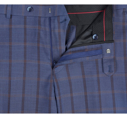 "Blue Windowpane Plaid Classic Fit Men's Suit - Two Button Stretch"