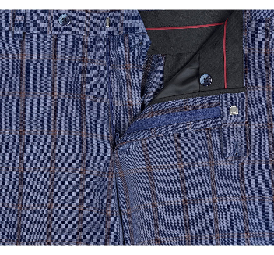 "Blue Windowpane Plaid Classic Fit Men's Suit - Two Button Stretch" - 64 Long