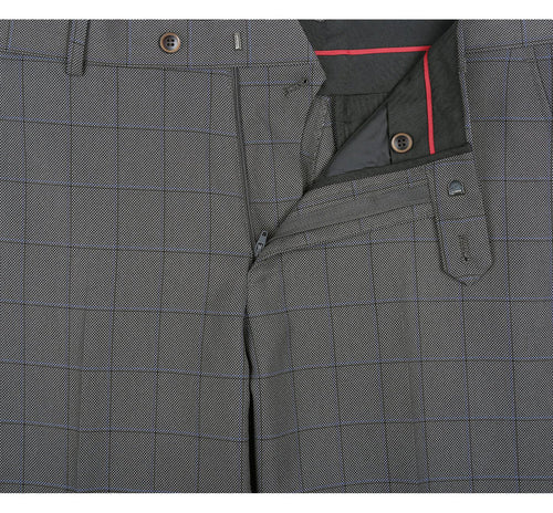 "Grey Windowpane Plaid Men's Two Button Classic Fit Suit"