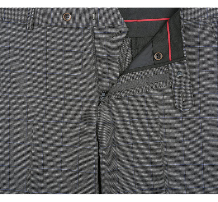"Grey Windowpane Plaid Men's Two Button Classic Fit Suit"