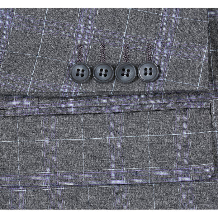 "Classic Fit Men's Two-Button Suit - Dark Grey Windowpane Plaid"