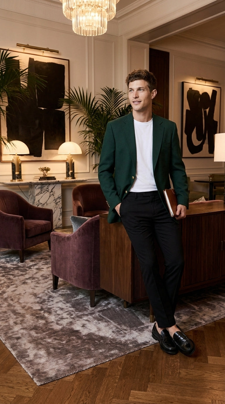 Men’s Hunter Green Blazer with Black Pants –, Church, Business and Formal Outfit dark green color - 36 Short