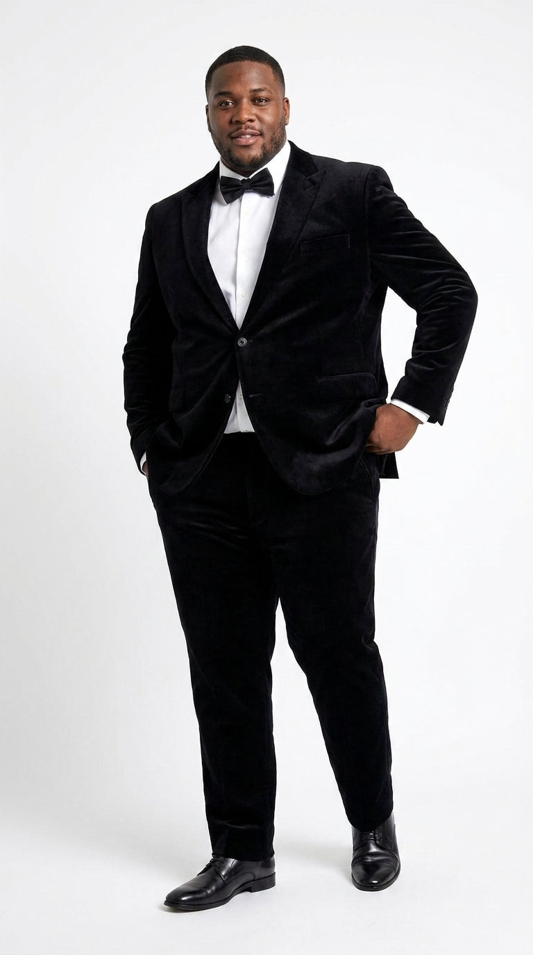 Men’s Black Velvet 2-Piece Suit – Notch Lapel Wedding, Prom and Formal Evening Suit - 34 Short or Extra Small