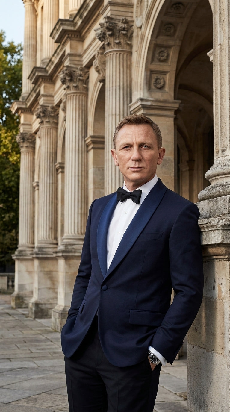 Men’s Navy James Bond Tuxedo Dinner Jacket – Satin Shawl Lapel Wedding, Prom and Black-Tie Blazer - 34 Short or Extra Small