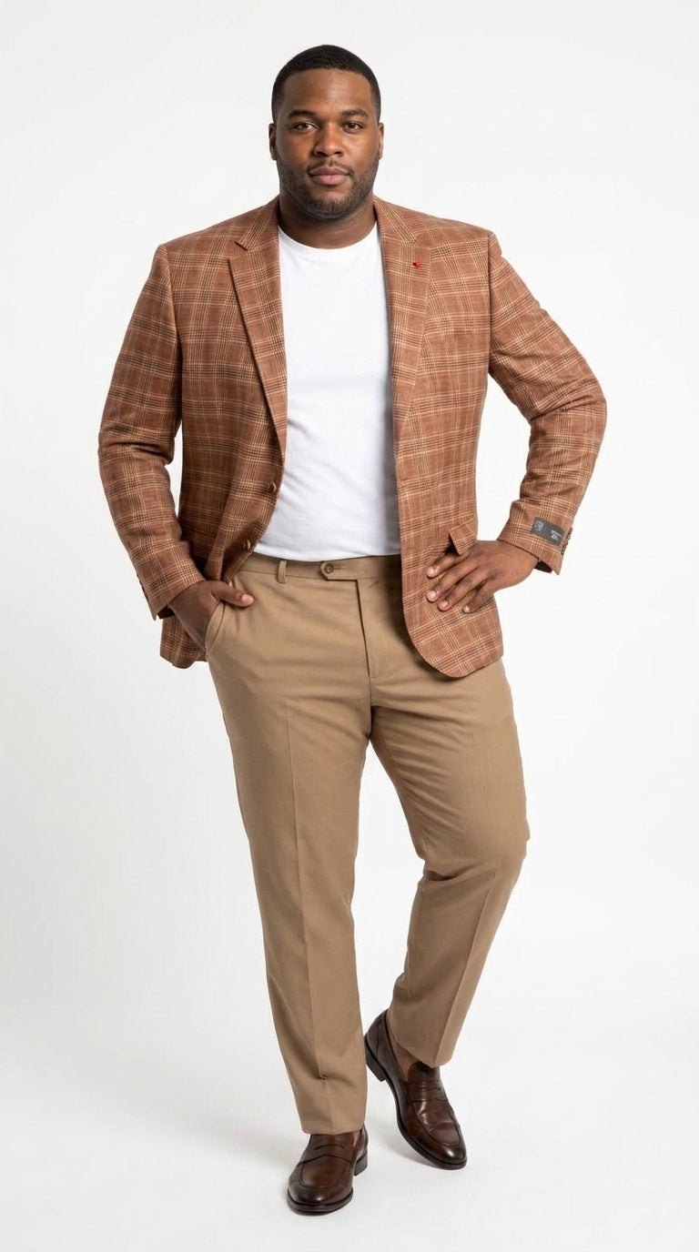 Vitali Men’s Rust Copper Brown Plaid Blazer with Tan Pants – Classic Windowpane, Business and Smart-Casual Birck color  Suit - 36 Short