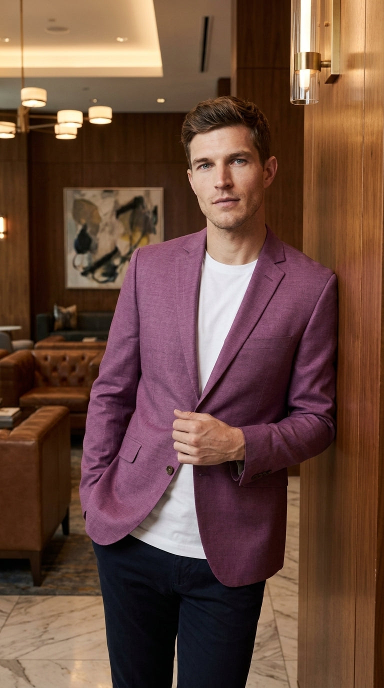 Men’s Berry Mauve Blazer – Classic 2-Button Wedding, Business and Smart-Casual Sport Coat in light purple lavender color - 36 Short
