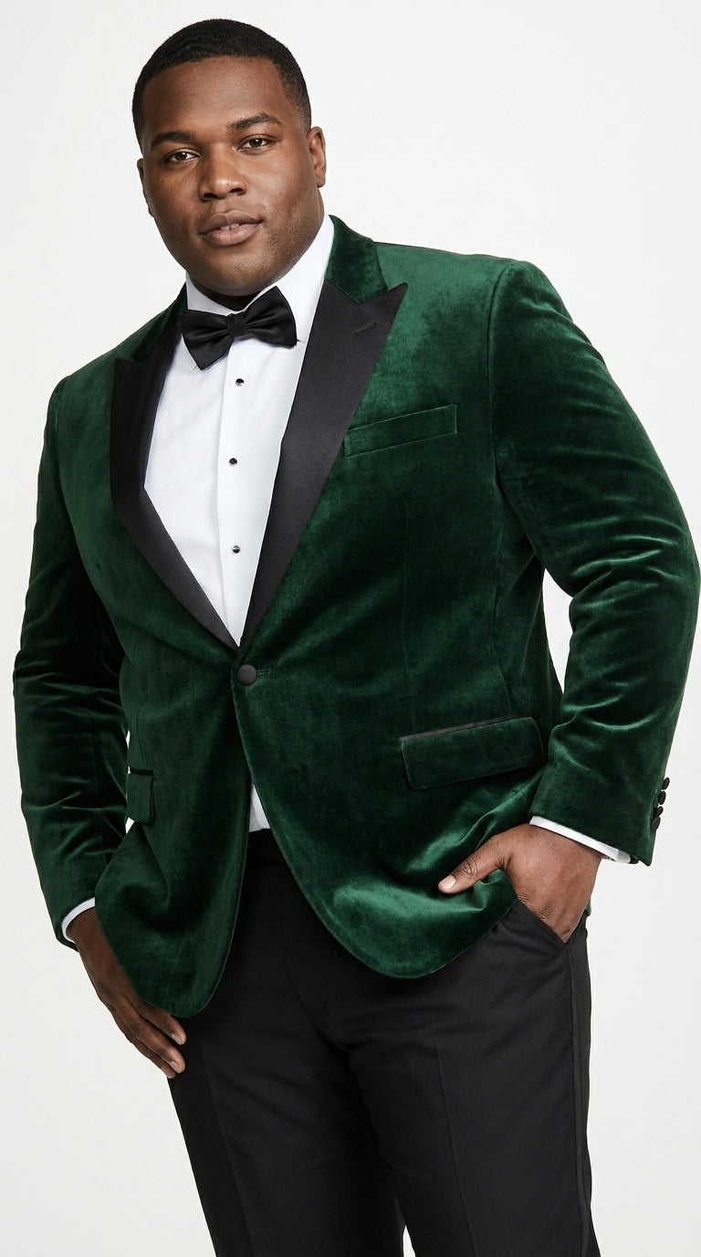 Men’s Olive Green Velvet Tuxedo Dinner Jacket – Black Satin Peak Lapel Formal Prom Wedding Blazer - 34 Short or Extra Small