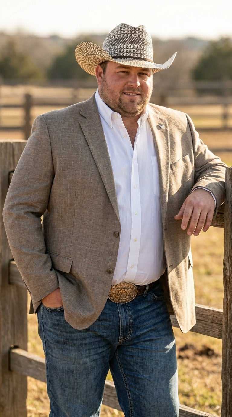 Men’s Dark Tan Taupe Light Brown Western Cowboy Blazer – Classic Country Style Jacket for Wedding, Casual Country Jacket Textured - 36 Short