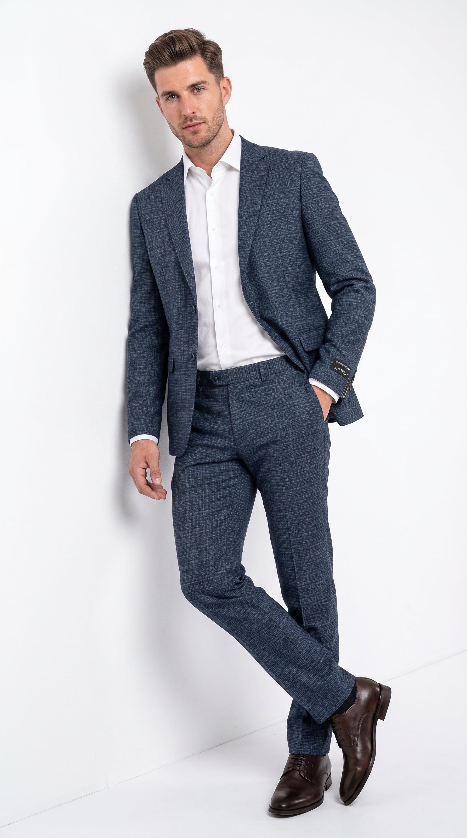 Men's Blue Micro Check Hounstooth small windowpane plaid  3-Piece Suit – Vested Slim Fit Business, Wedding & Formal Suit