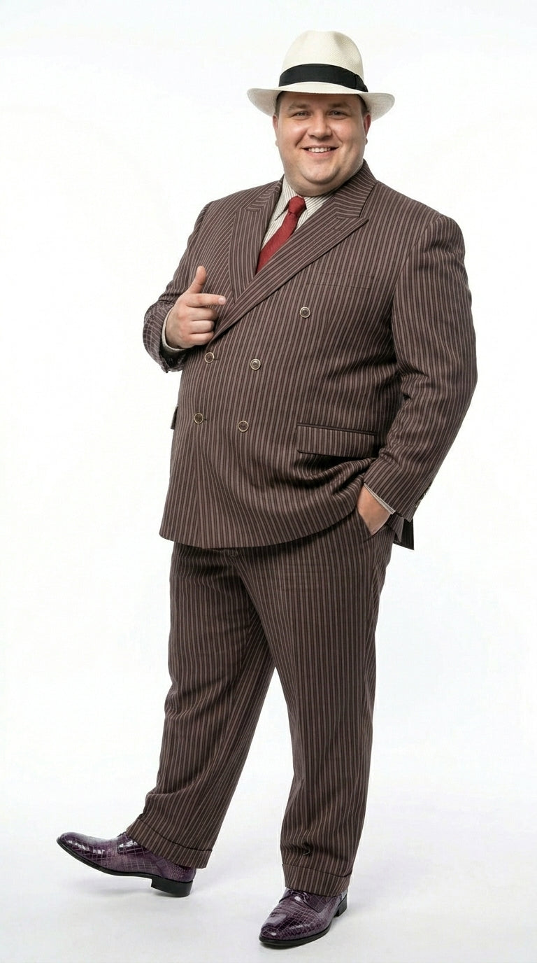 Men’s Brown Pinstripe Bonnie and Clyde Costume Suit – Vintage Gangster 1920s Outfit for Party, Halloween and Themed Events - 34 Short or Extra Small