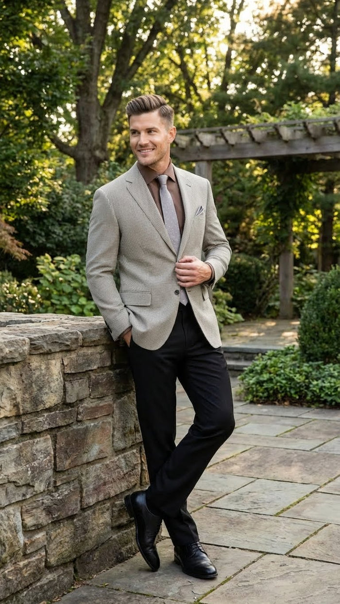 Mens Black and White Houndstooth Blazer Jacket, Classic Formal Sport Coat for Business, Wedding and Dress Wear