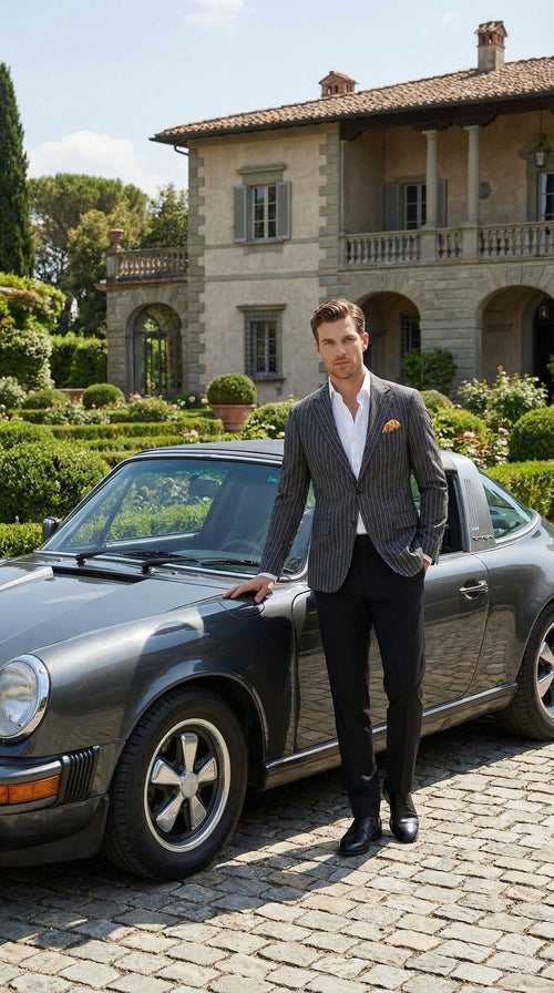 Mens Charcoal Pinstripe Blazer Classic Tailored Formal Jacket for Business, Office and Evening Wear