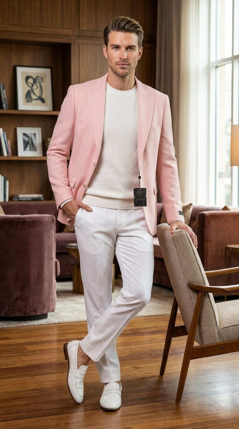 Mens Peach Pink Blazer Jacket Modern Formal Sport Coat for Wedding, Party and Business Wear - Summer Jacket