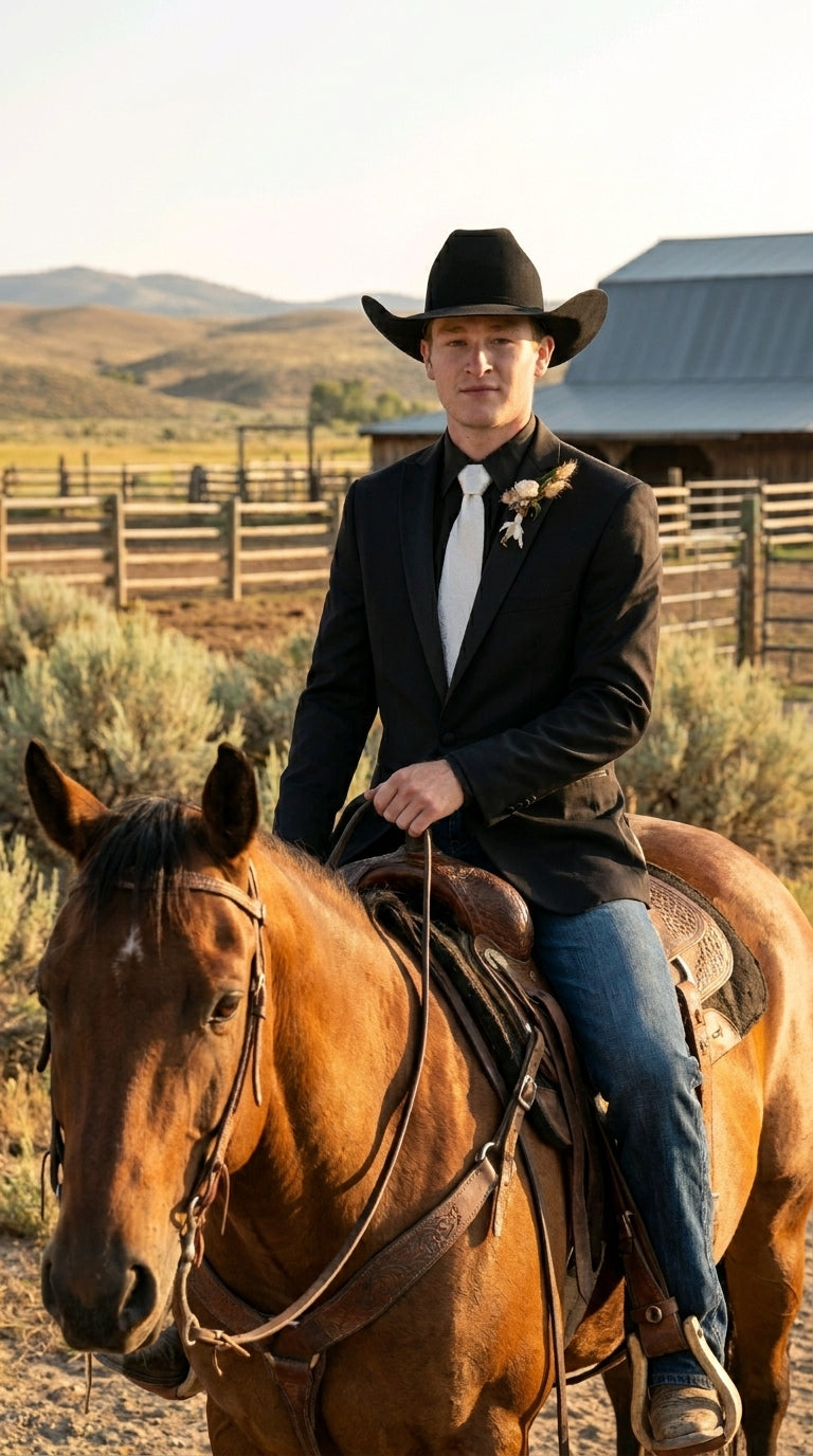 Men’s Black Tuxedo Western Blazer – Cowboy Style Formal Sport Coat Jacket for Dinner Jacket - 36 Short