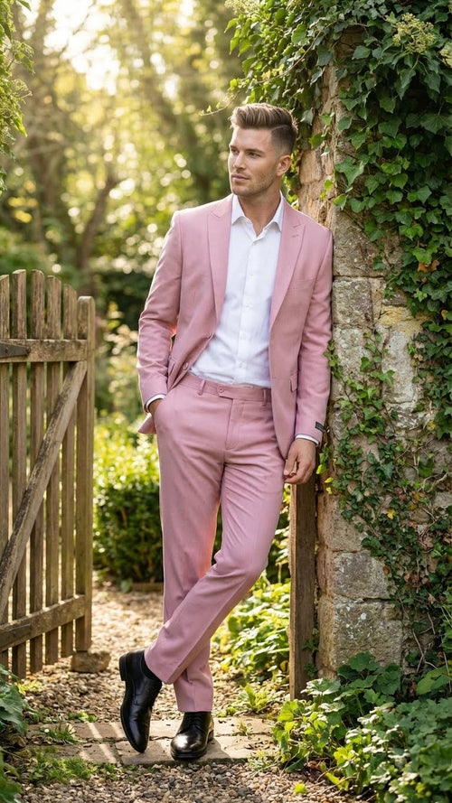 Vitali Brand Modern Fit Mens Light Pink Formal Suit - Blush Color