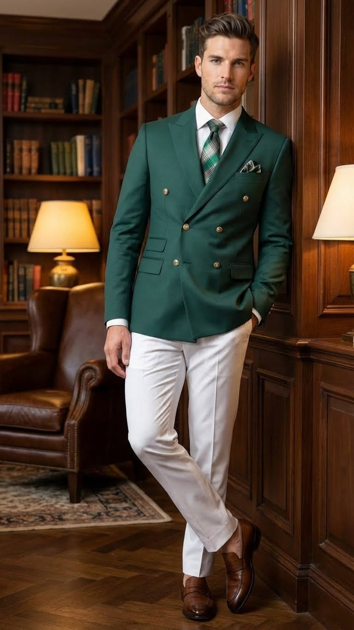 Mens Dark Green Double Breasted Blazer Hunter Olive Green Sport Jacket coat
