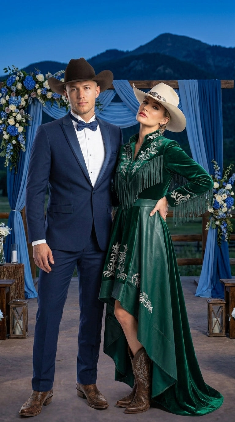 Men’s Saphire Indigo Blue Western Tuxedo Suit, Formal Wedding Prom Cowboy Tuxedo with Blue - 34 Short or Extra Small