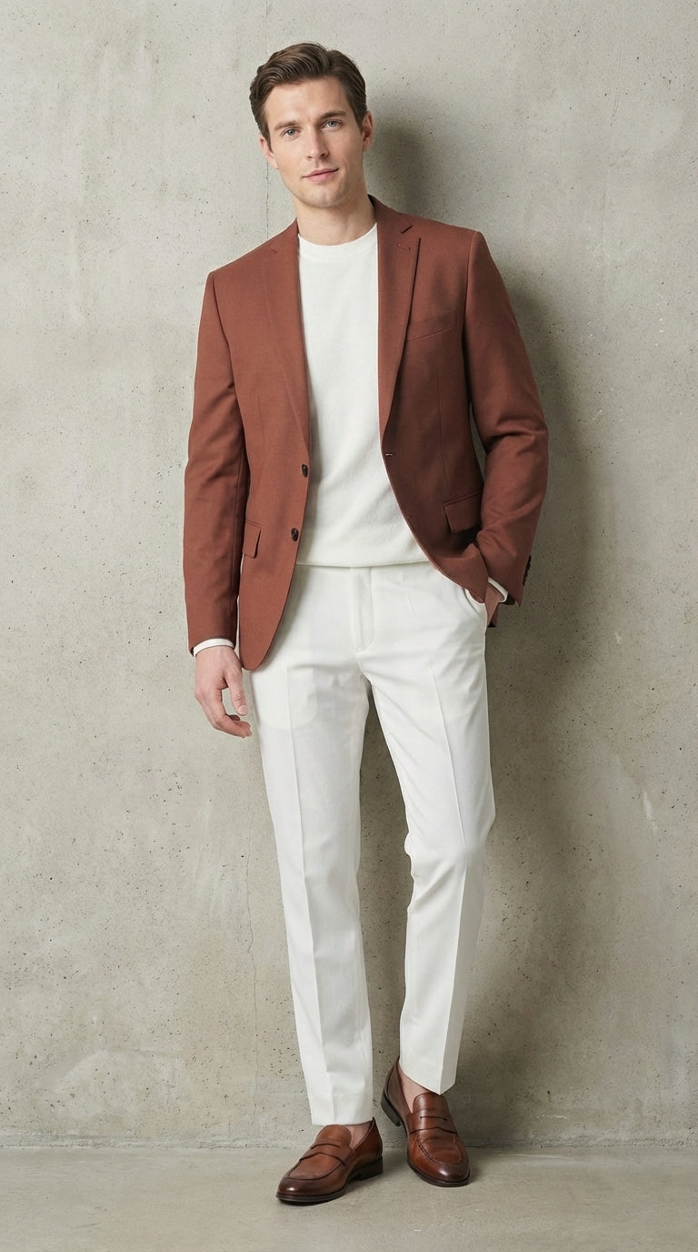 Mens Rustic Brown Light Burnt Orange Copper Blazer – Classic Fit Single Breasted Formal Casual Dress Jacket - 36 Short