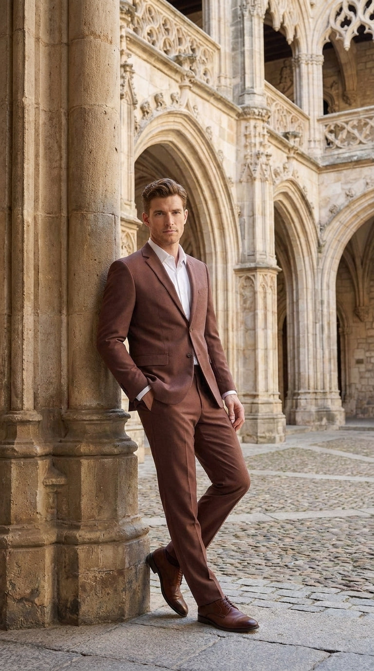 Men’s Coffee Brown 2-Piece Suit – Classic Two-Button Wedding, Business and Formal Suit - 34 Short or Extra Small