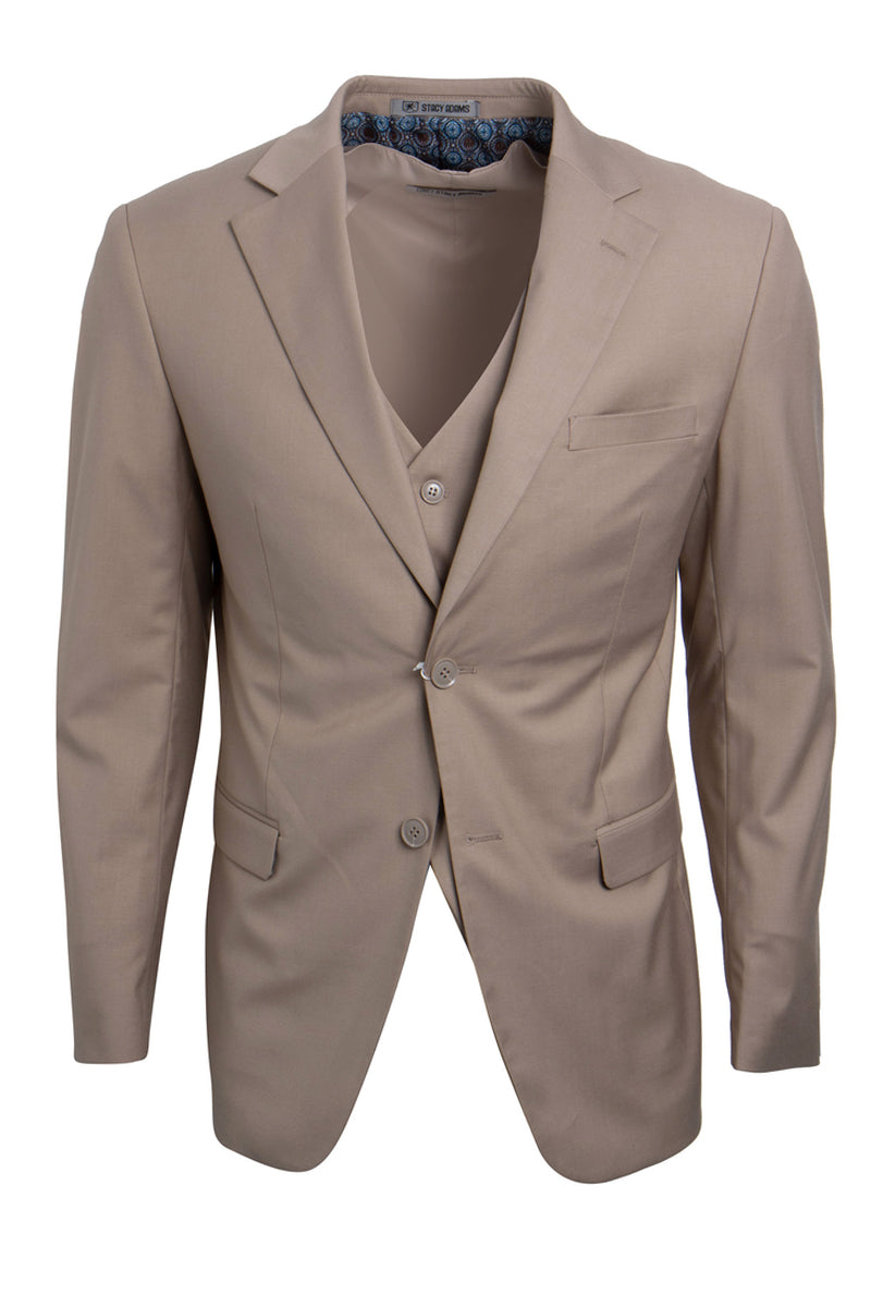 "Mens Stacy Adams Suit - Stacy Adams Suit Men's Two Button Vested Basic Suit in Tan" - 34 Regular
