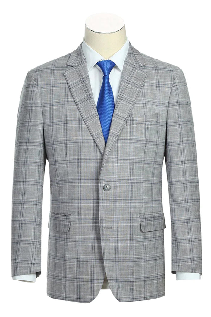 "Classic Fit Men's Two-Button Suit in Light Grey  Plaid"