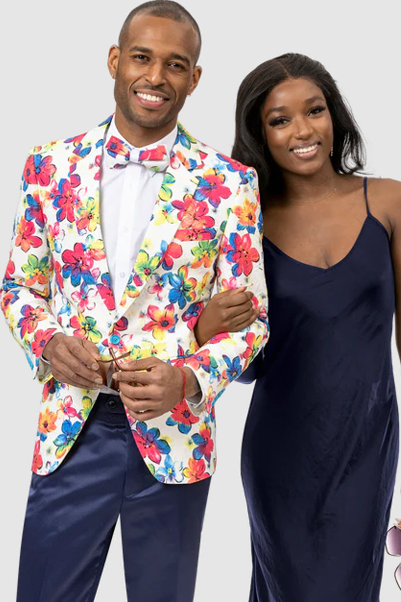 Mens One Button Bright Party Floral Blazer - Flaower