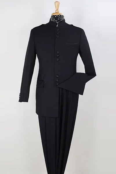 Apollo King "Black Classic Military Mandarin Safari Suit for Men"