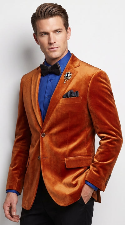 Men’s Burnt Orange Velvet Blazer – Kingsman Golden Bee Inspired Luxury Dinner Jacket