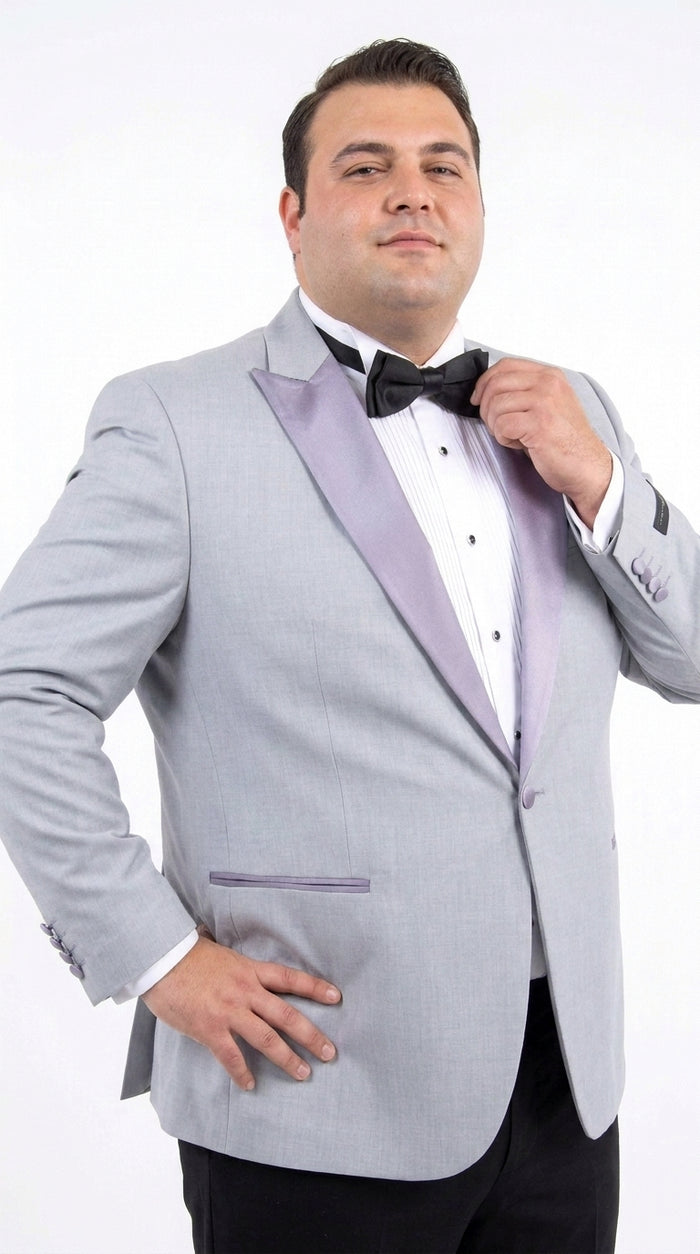 Men’s Silver Grey Dinner Jacket with Black Pants – Formal Wedding Prom Tuxedo Blazer Outfit Suit