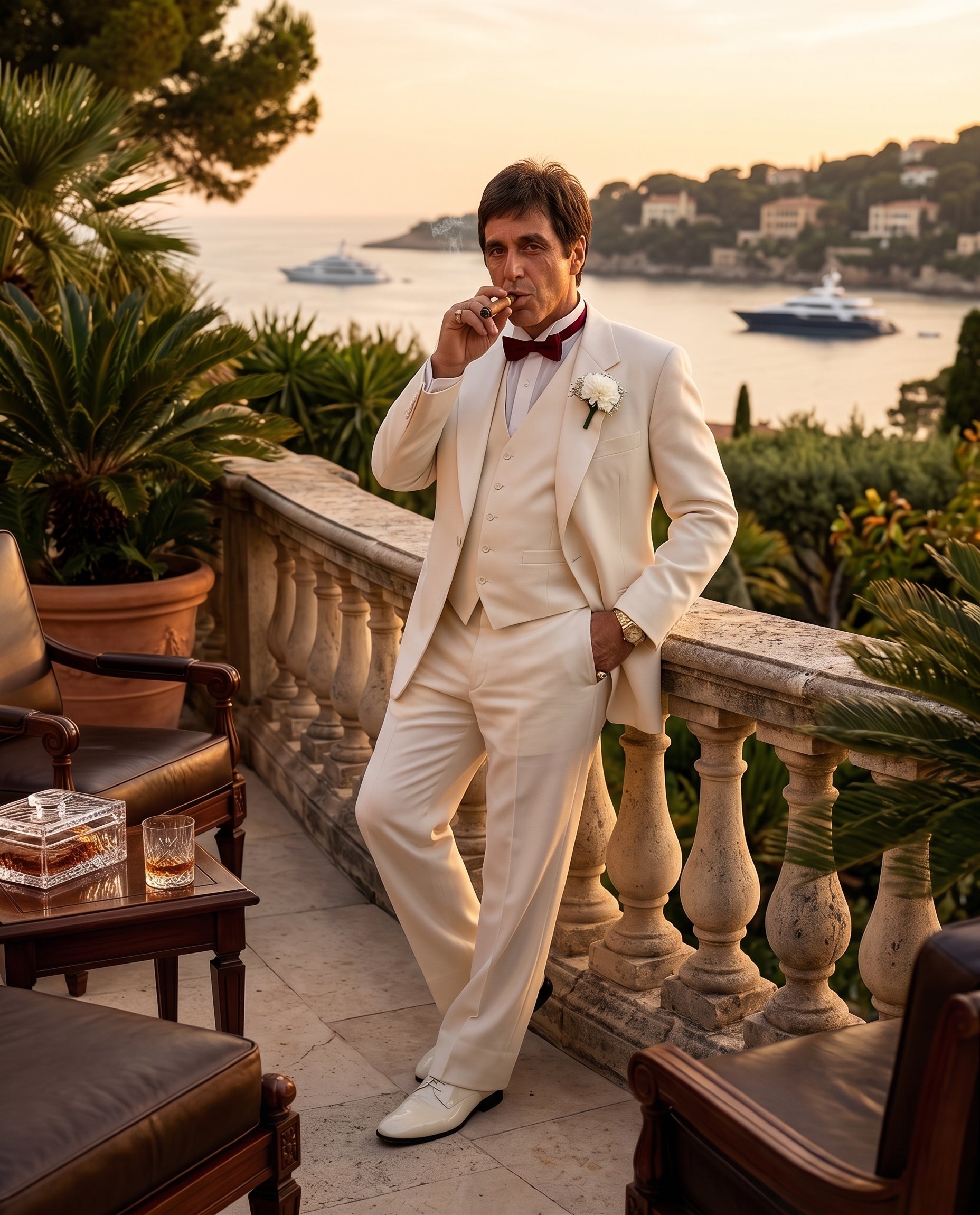 Tony Montana’s Ivory Vested Suit – Classic Ivory 3 Piece Suit for Wedding, Formal and Evening Wear - 34 Short or Extra Small