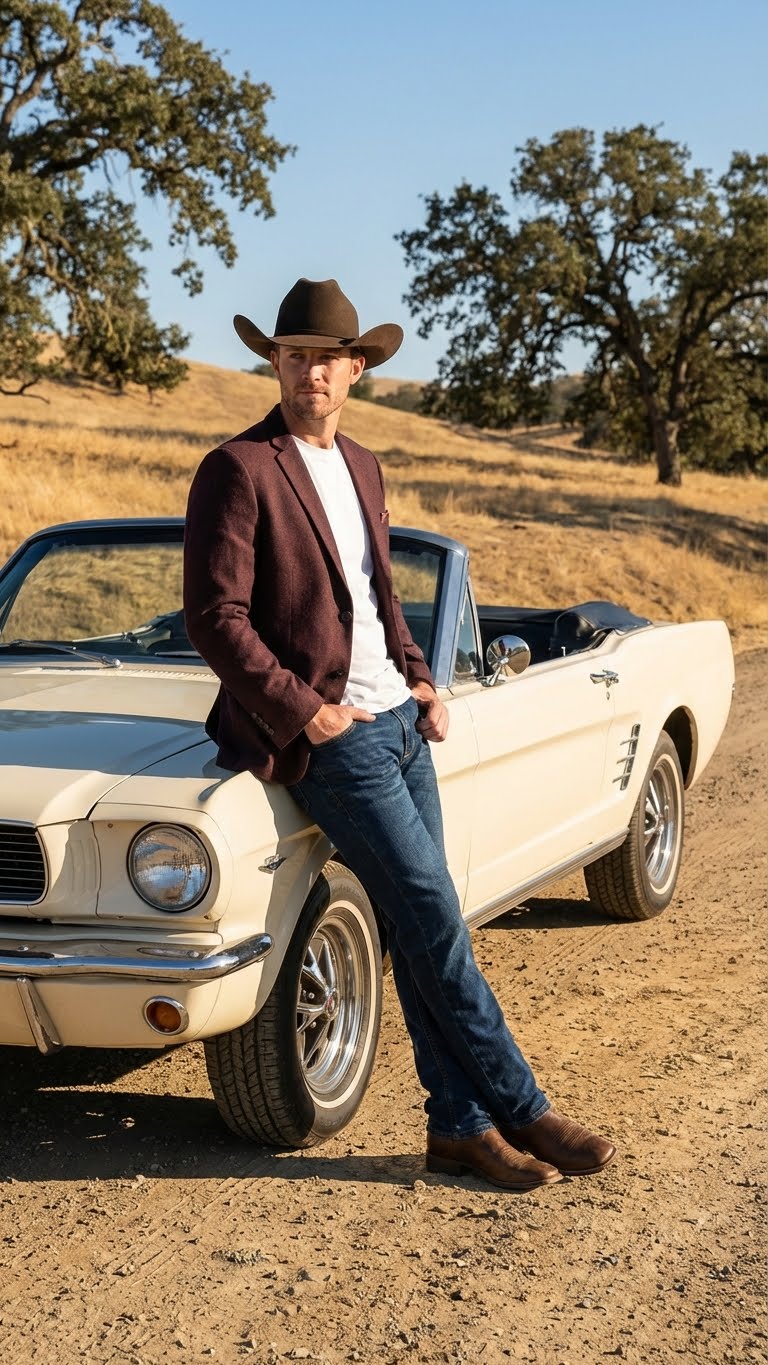 Men’s Burgundy Western  Blazer Jacket, Textured Cowboy Style Sport Coat for  - Tweed Herringbone Maroon Color - 36 Short
