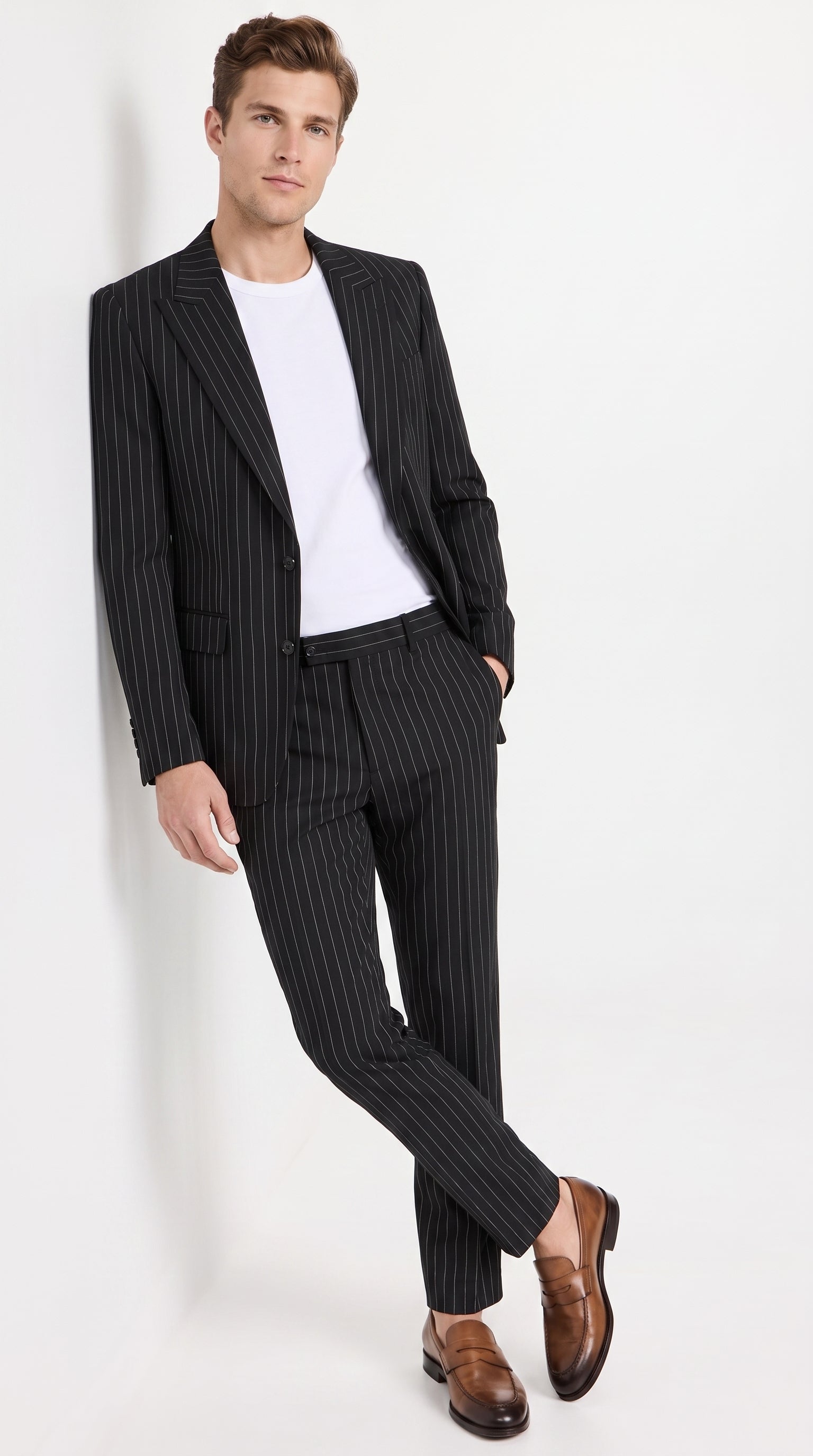 Men’s Black Pinstripe 2-Piece Tuxedo Suit – Two-Button Jacket and Matching Formal Pants - 34 Short or Extra Small