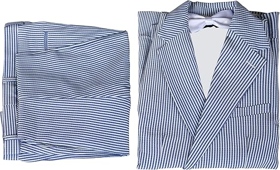 Mens Seersucker Pants - Summer Casual Pinstripe Modern Fit in Color Navy Blue