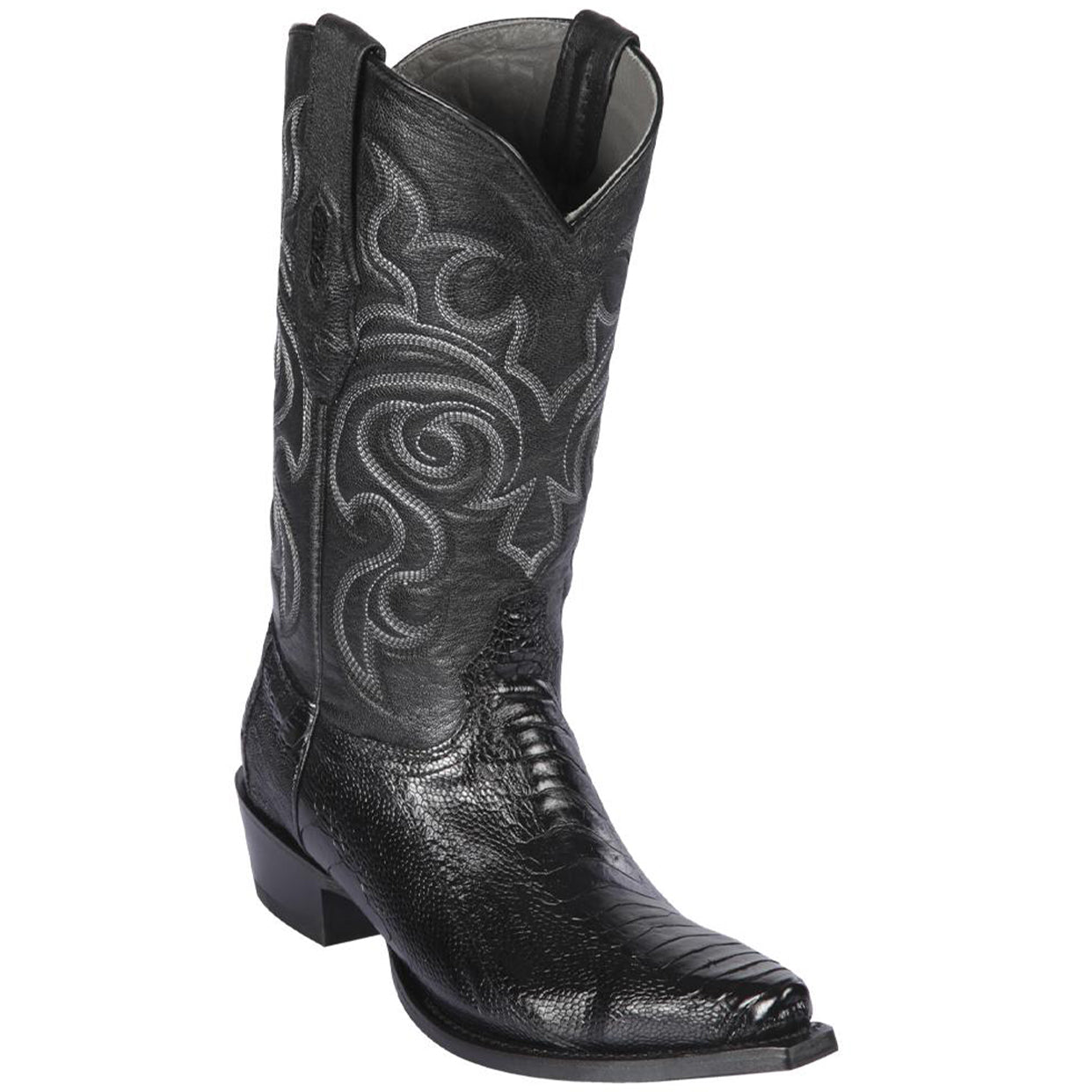 Black Ostrich Leg Snip Toe Western Boots - EE