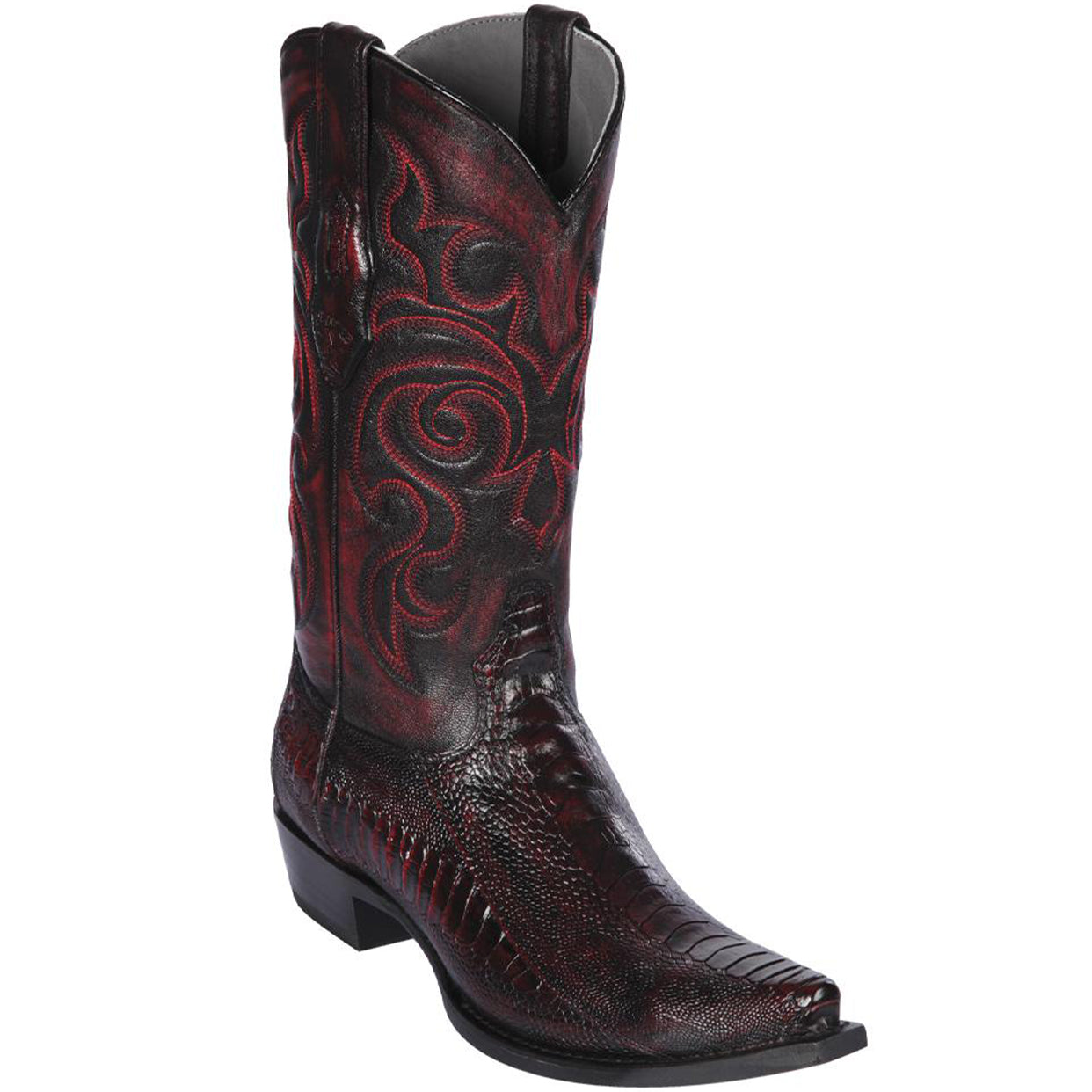 Black Cherry Ostrich Leg Cowboy Boots - EE