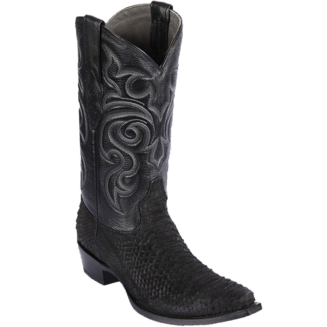Men’s Black Python Cowboy Boots with Western Stitching, Exotic Style Dress Boots - EE