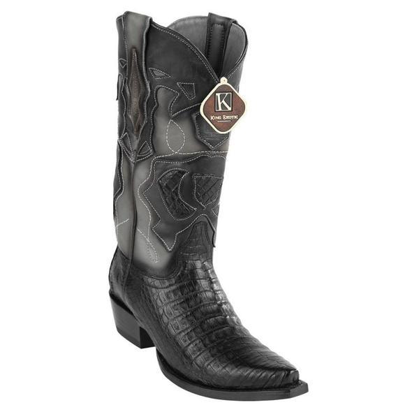 Men's King Exotic Snip Toe Caiman Belly Boots Handcrafted Black (494RD8205) - 6