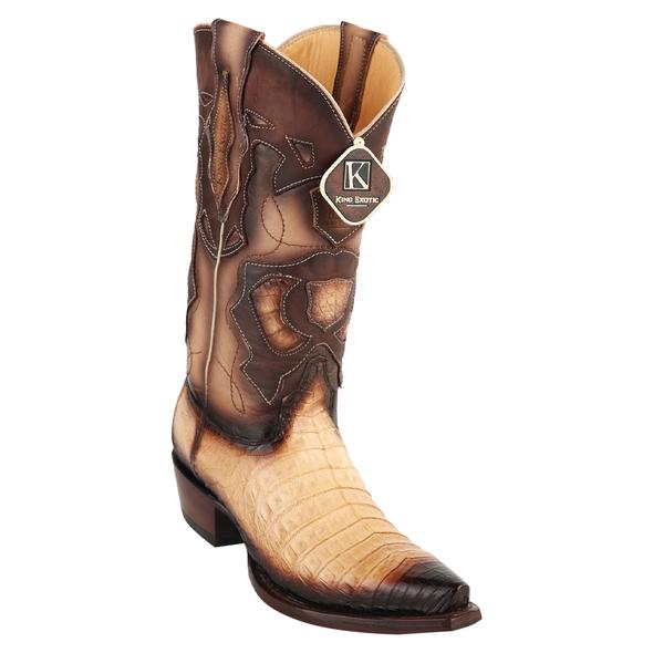 Men's King Exotic Snip Toe Caiman Belly Boots Handcrafted Burnished Oryx (494RD8215) - 6
