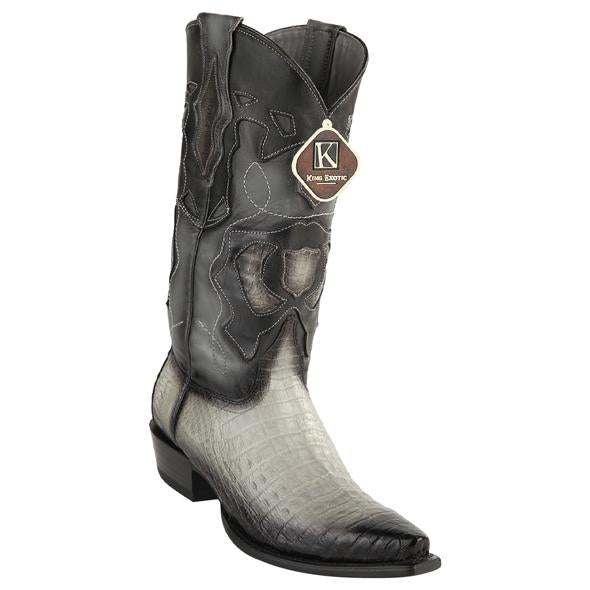 Men's King Exotic Snip Toe Caiman Belly Boots Handcrafted Burnished Gray (494RD8238) - 6